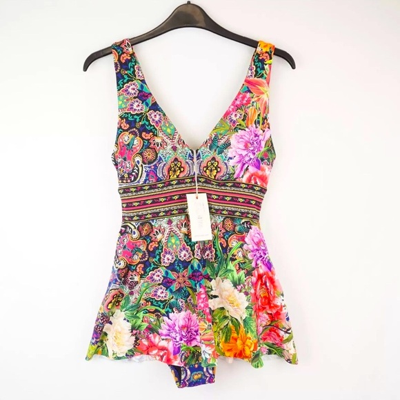 NWT [Johnny Was] Hannah Skirted Floral Printed One-Piece Swimsuit Womens Size XS - Picture 4 of 16